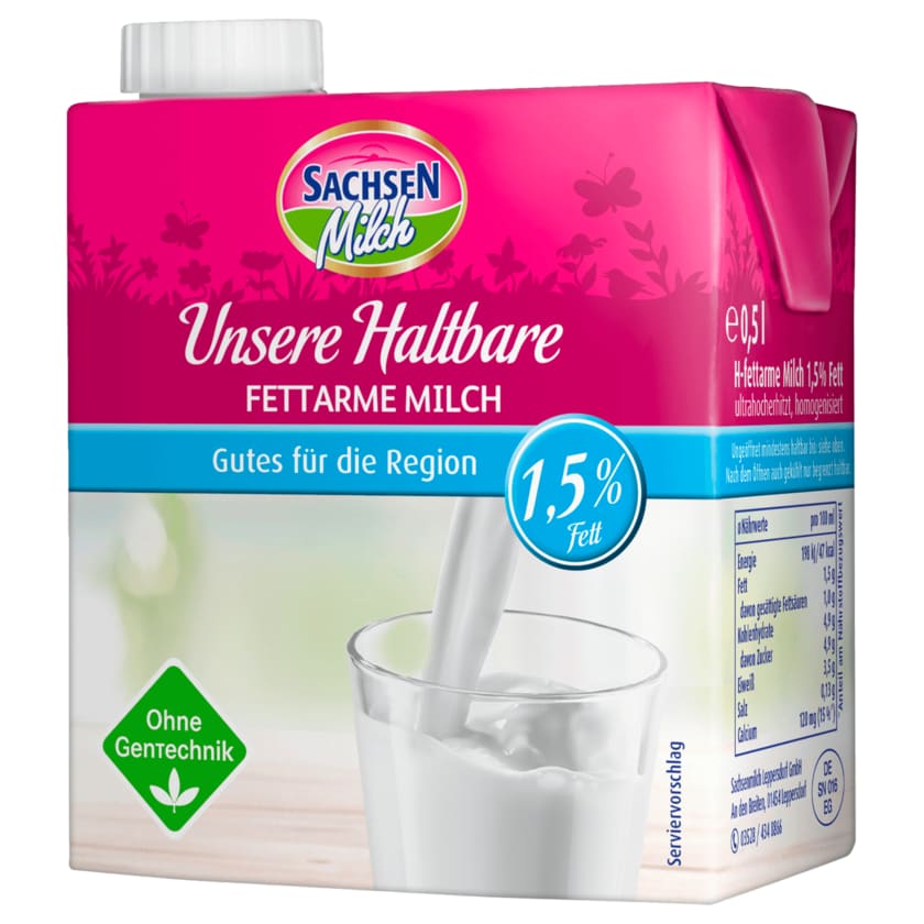 Sachsenmilch Unsere Haltbare Fettarme Milch 1,5% 0,5l